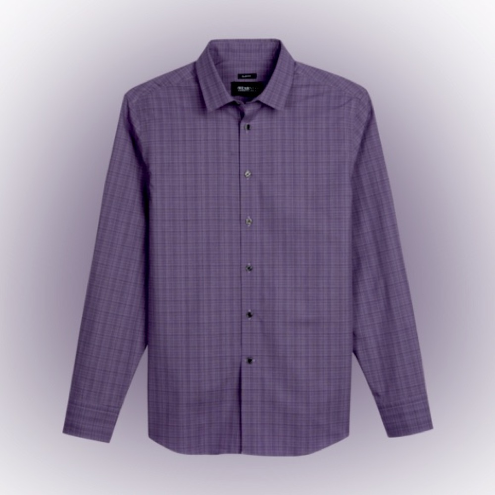 🆕Kenneth Cole Awearness Purple Plaid Button Up Shirt Size 16 1/2 34/35”
